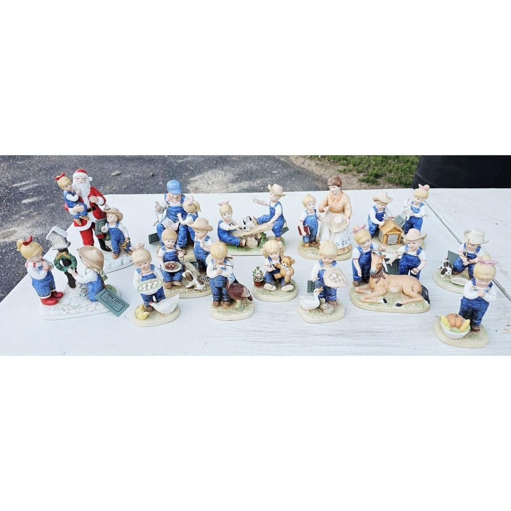Vintage 1985 HOMCO Denim Days Figurines Large Lot Farm Kids Animals Christmas